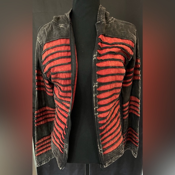 Handmade hoodie red/black from Nepal. S/M - Picture 1 of 3